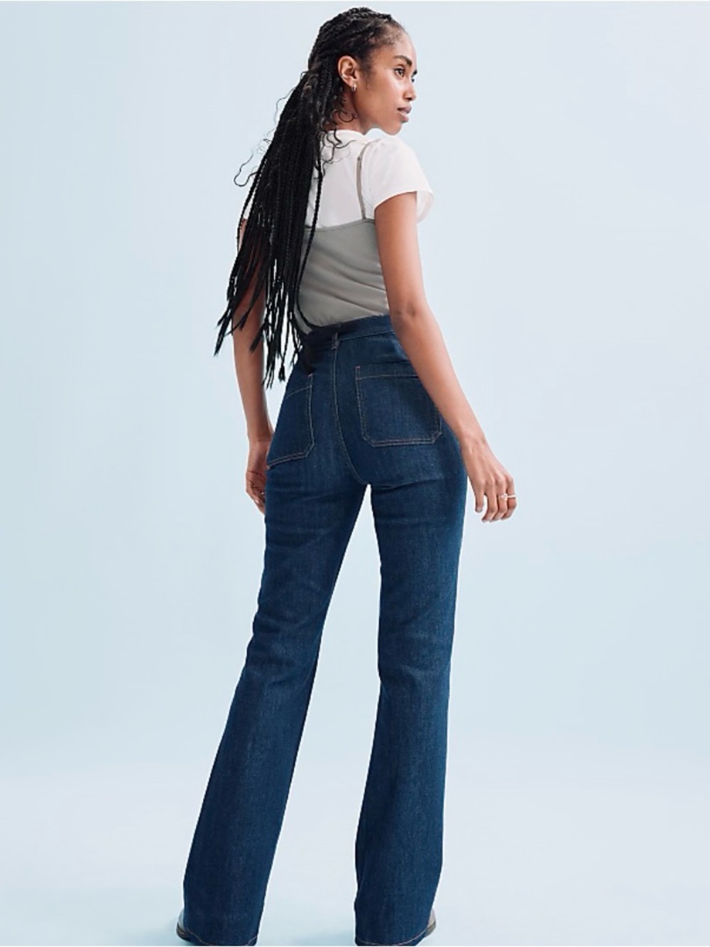 NWT Loft Rivete Patch Pocket High Rise Slim Flare Jeans in Classic Rinse Wash